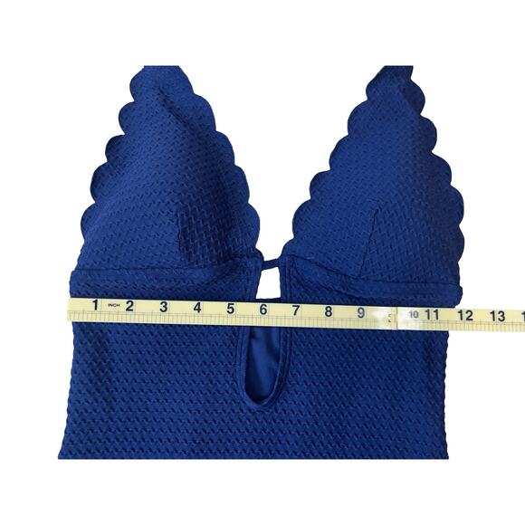 Kate Spade Marina Piccola Scallop Halter Plunge One Piece Navy Swimsuit - Small - Picture 7 of 11